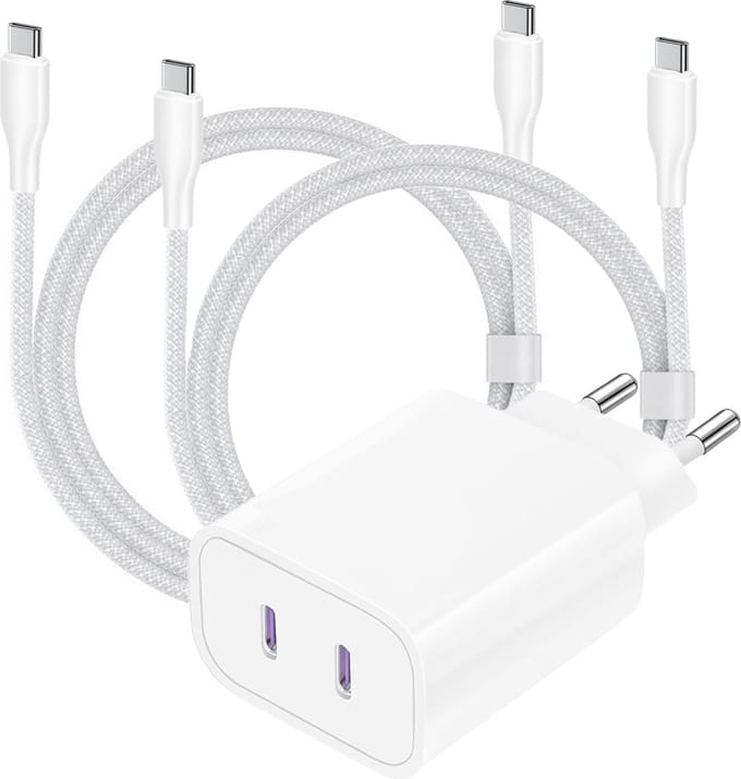 45w power adapter usb C + usb C kabel 3 meter - snellader - super fast charger - oplader - lang - wit