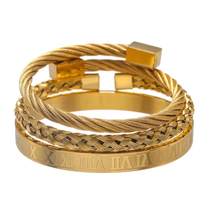 Tesoro Mio Michel – Armbanden Set Heren – Driedelig – Edelstaal - Kleur Goud
