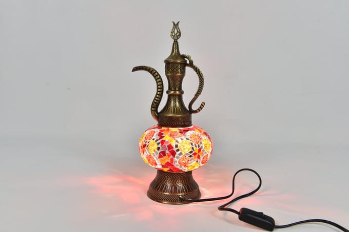 Handgemaakte Turkse Ibrik tafellamp multicolour in- outdoor Oosterse karaf
