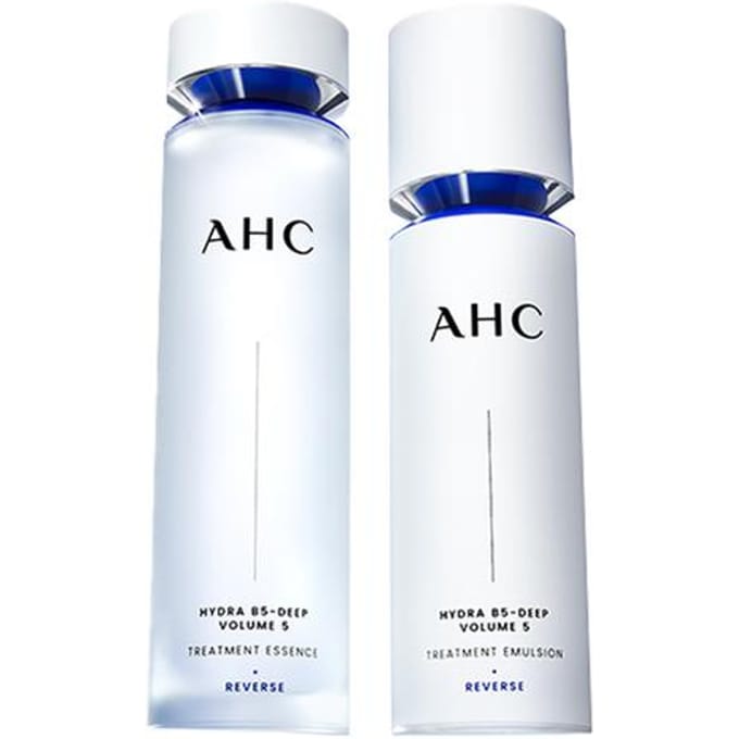 AHC Reverse Hydra B5 Deep Volume 5 Duo Set de Soins pour la Peau, Essence de Traitement 130ml + Émulsion Hydratante 100ml Kit Visage Hydratant Anti-Âge marron