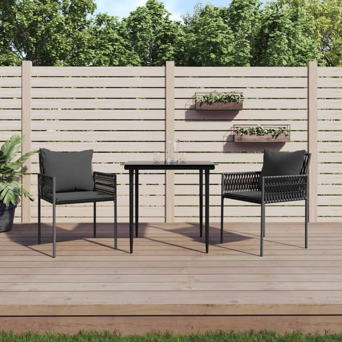 vidaXL - Tuinstoelen - 2 - st - met - kussens - 54x61x83 - cm - poly - rattan - zwart