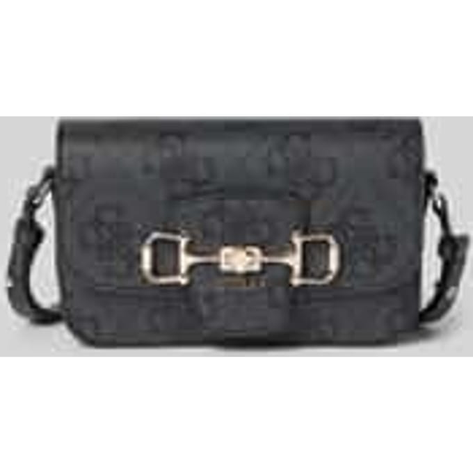 GUESS schoudertas Janie Logo Convertible Xbody Flap Coal Logo donkergrijs