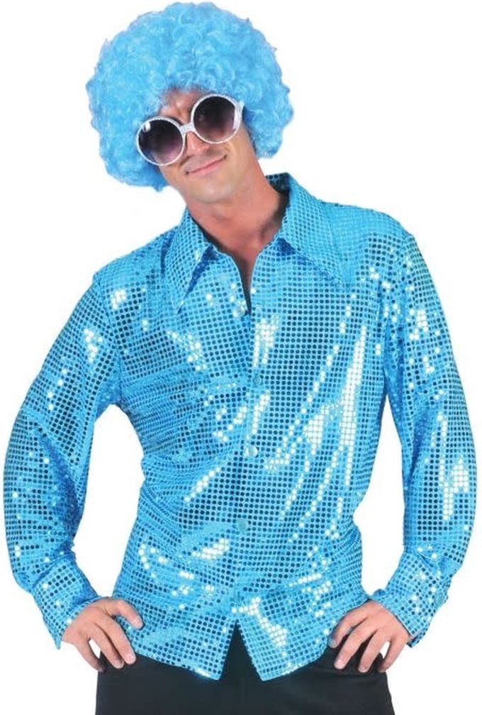 Blauwe glitter overhemd heren