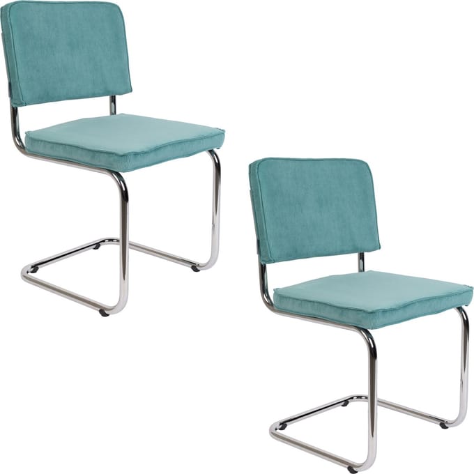 Zuiver Ridge Rib Eetkamerstoelen Blauw - Set van 2