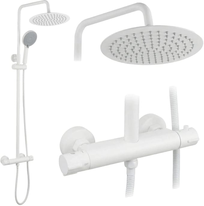 Rea - Lungo - Doucheset Zonder Uitloop Met Thermostaat - Wit - 25X25X120,5Cm