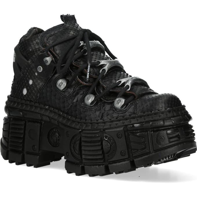 New Rock M-106WALL-C65 Python Zwarte Leren Platform Enkellaarsjes