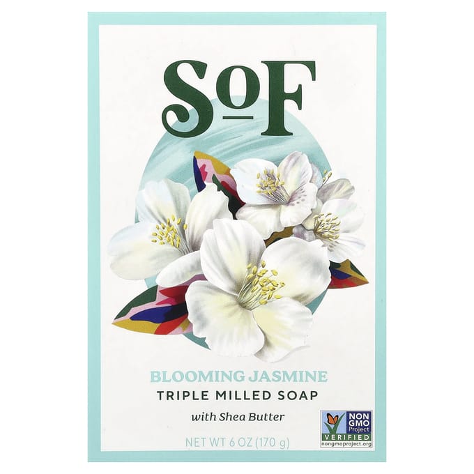 SoF, Blooming Jasmine, French Oval Soap with Organic Shea Butter, 6 oz (170 g) white