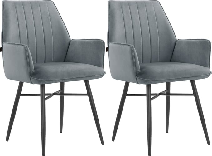 Anzo-Eetkamerstoel - 2 Pack - Grijs Fluweel
