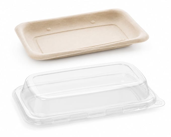 Sabert suikerriet schaal met deksel voor snacks - 20x14cm - 50 stuks