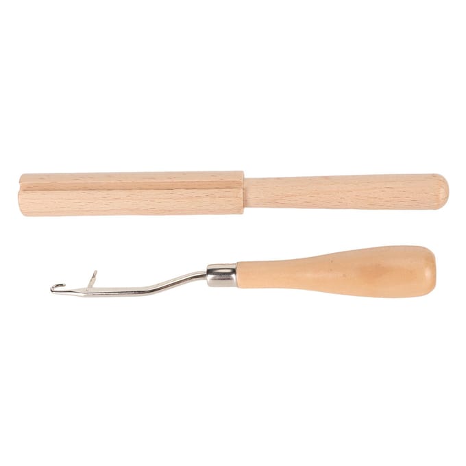 Houten Gebogen Haaknaald Gladde Handgreep Sterk Hout Multifunctioneel Gebogen Haaknaald met Draad beige