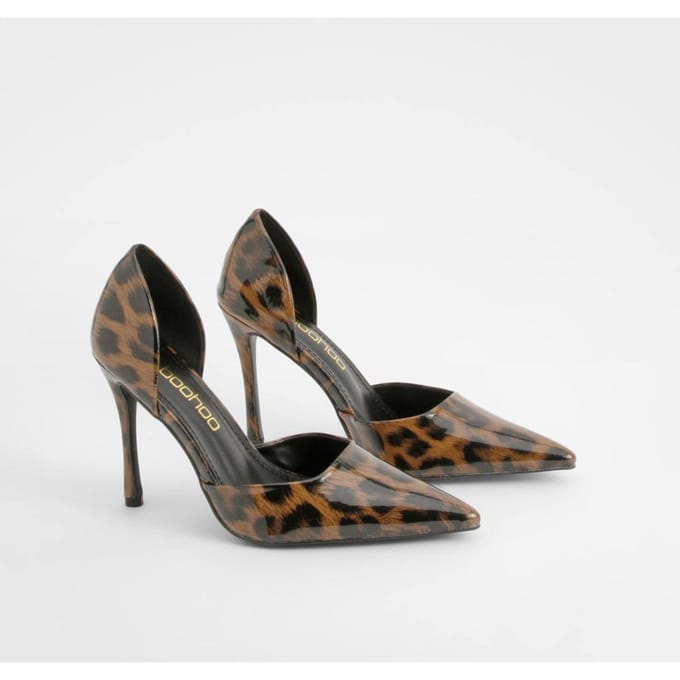boohoo Dames Leopardpatent courtschoenen met uitsnijding | Maat: 8