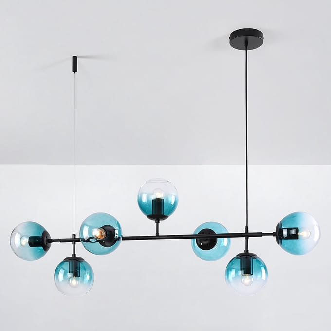 LumenXL LumenXL Design hanglamp 7-lichts Hepta goud - blauw glas