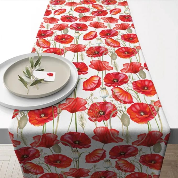 Tafelloper Poppy all over white - Ambiente - 40x150cm