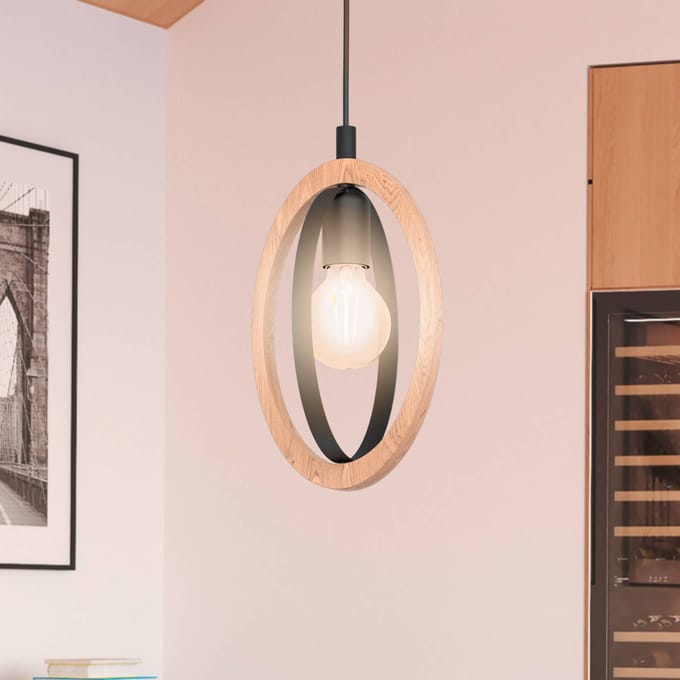 EGLO Basildon Hanglamp - E27 - 19 cm - Zwart/Bruin
