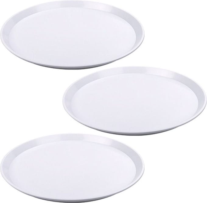 Dienblad - 10x stuks - wit - kunststof - D34x2 cm - rond - serveerblad - vaatwasserbestendig