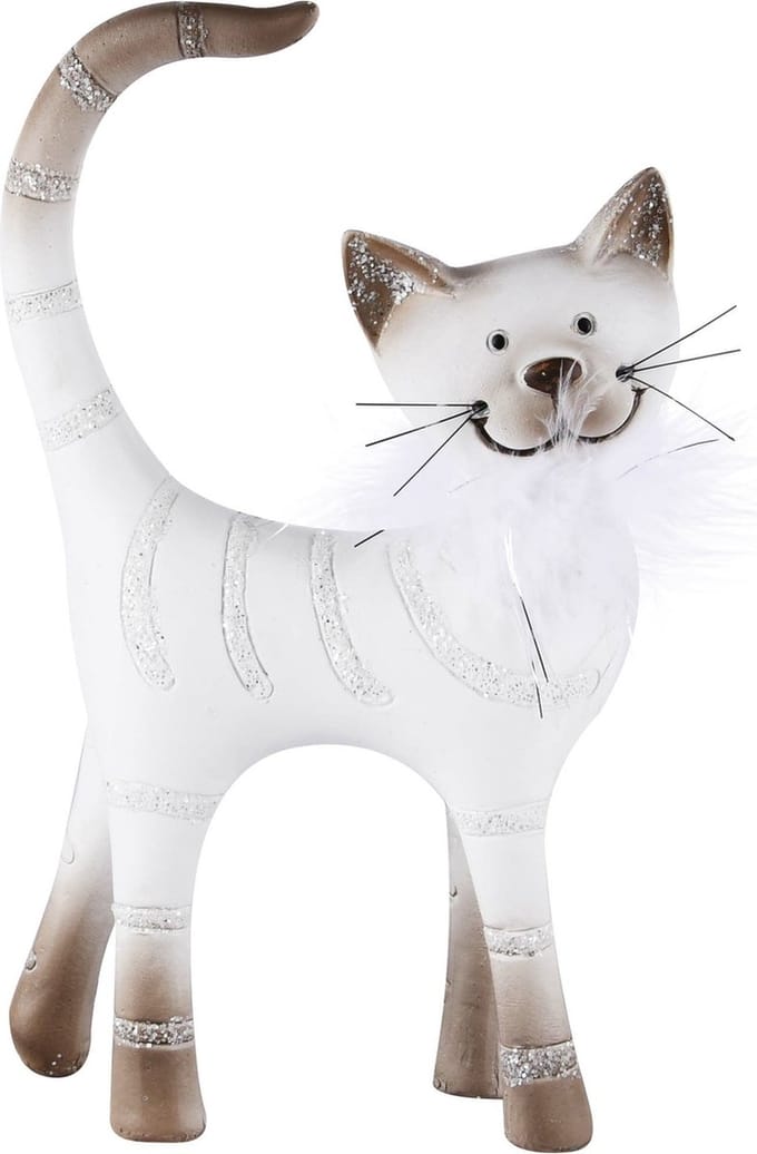 Dekoratief | Poes 'Kate', wit, resina, 13x5x21cm | A225906