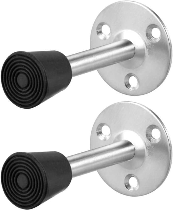 Deurstopper Set - Deur Buffer - Muur Beschermen - Roestvrij Staal - 85 mm - Zilver Zwart