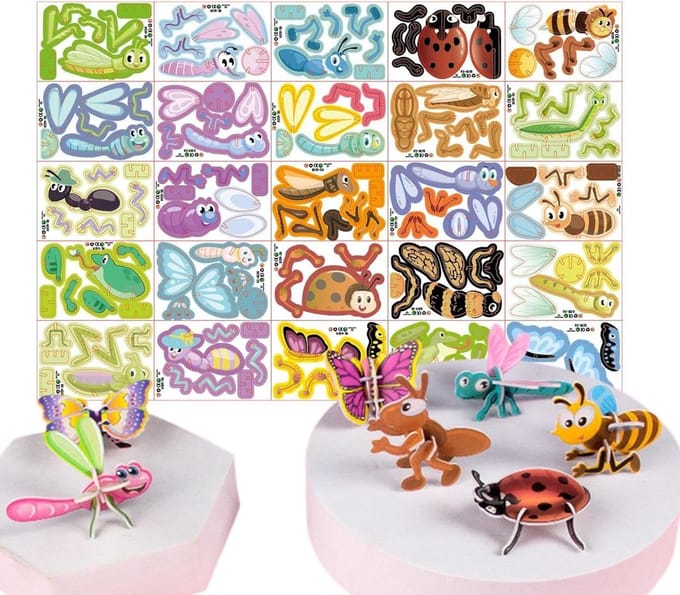 3D Puzzelset Dieren - Modelbouw Puzzel - Creatief Spel - 25 Verschillende Modellen - 9 x 6 cm - Insecten