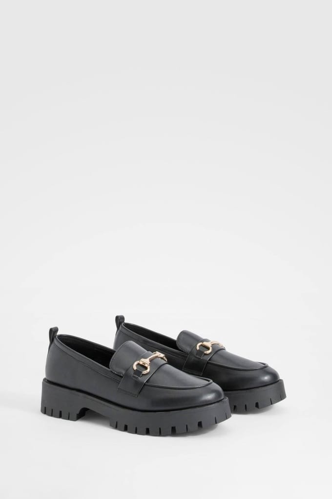 boohoo Dames Brede pasvorm chunky T-Bar loafers | Zwart | Maat: 40
