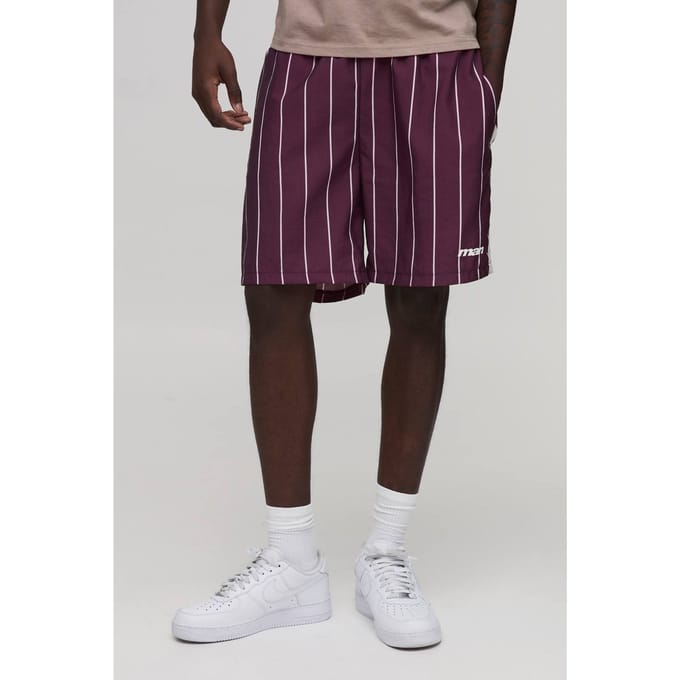 Relaxed Short Length Stripe Nylon Short | Red | Size Small