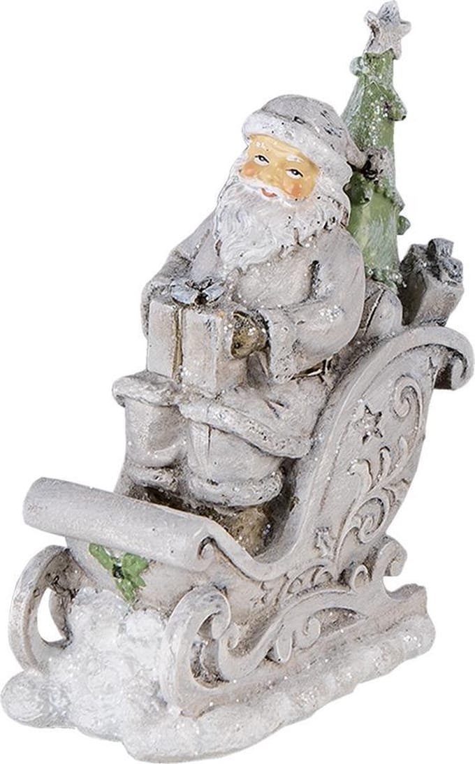 Clayre & Eef Beeld Kerstman 10x6x13 cm Grijs Kunststof