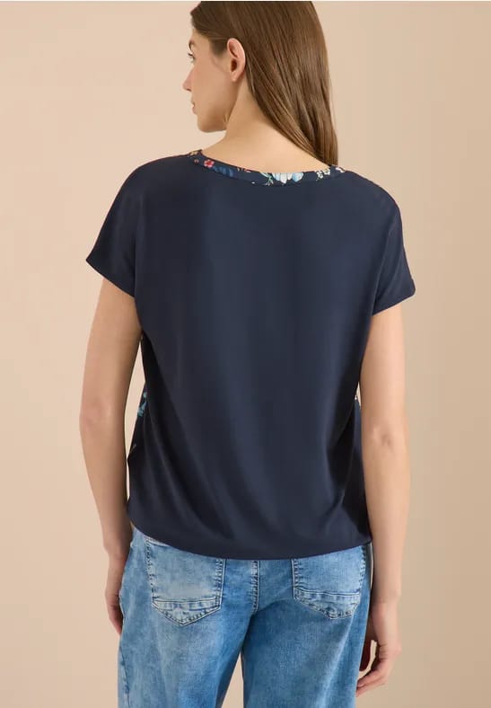 Blouse met korte mouwen, structuurmix en print