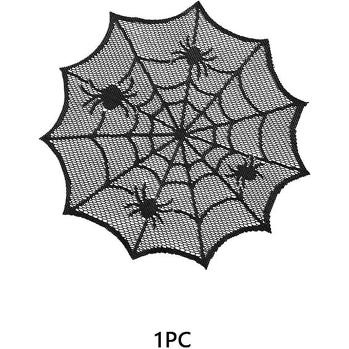 1 stuks Halloween Spinnenweb Maaltijdmat Diameter 30cm Zwart Kant Maaltijdmat gray