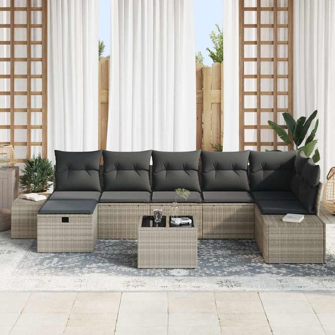 vidaXL - Bankstel - 8 - st - poly - rattan