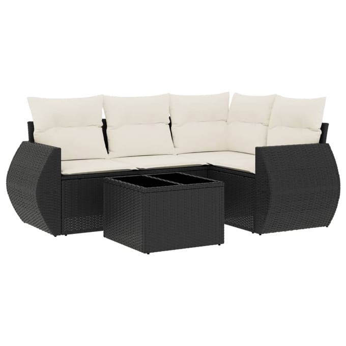 vidaXL - 5-delige - Loungeset - met - kussens - poly - rattan - zwart