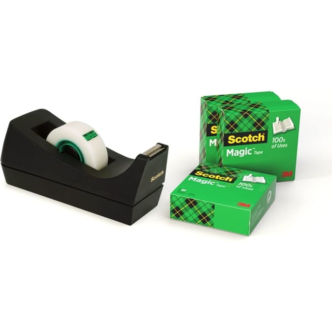 Plakbandhouder Scotch C38 zwart + 4 rollen magic tape 19mmx33m