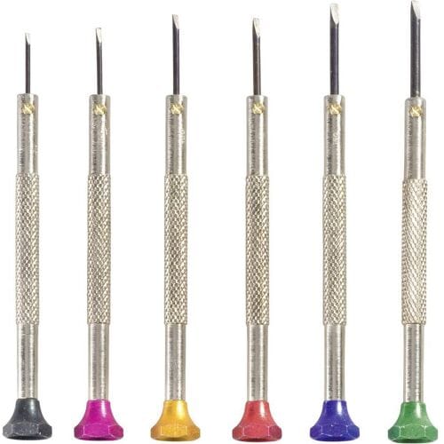 TOOLCRAFT 12-delig Horlogemaker-schroevendraaier set 12-delig Kopbreedte: 0.8 mm, 1 mm, 1.2 mm, 1.4 mm, 1.6 mm, 1.8 mm