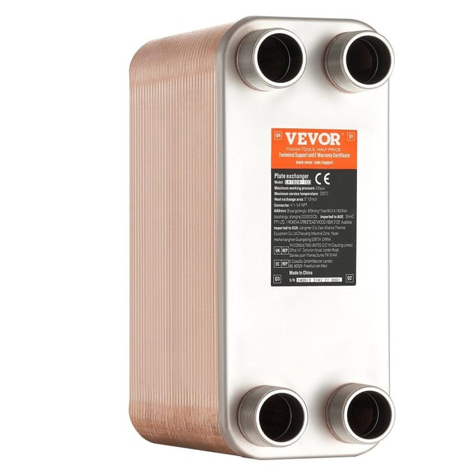 Échangeur de chaleur à plaques 80 Plaque 4*1-1/4  Raccords MNPT 5 x 12  Soudé 316L Acier inoxydable. Acier