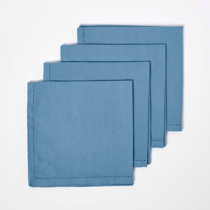 Homescapes katoenen servetten, set van 4, lichtblauw