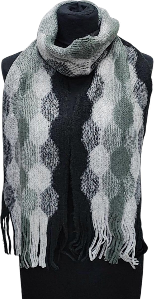 Lange Gebreide Sjaal - Unisex - Grijs/Zwart - 180 x 25 cm (144)