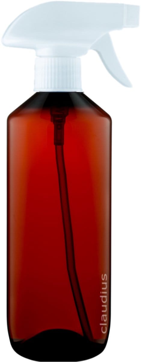 Lege Plastic Fles 500 ml amber met Witte spraykop - set van 10 stuks