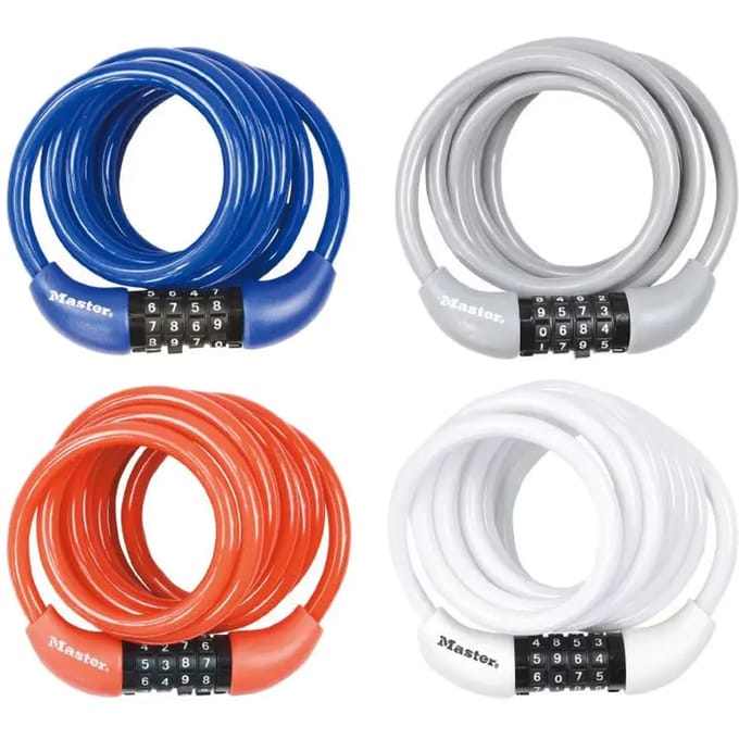 Set van 4 spiraalvormige fietskabelsloten met combinatie Masterlock