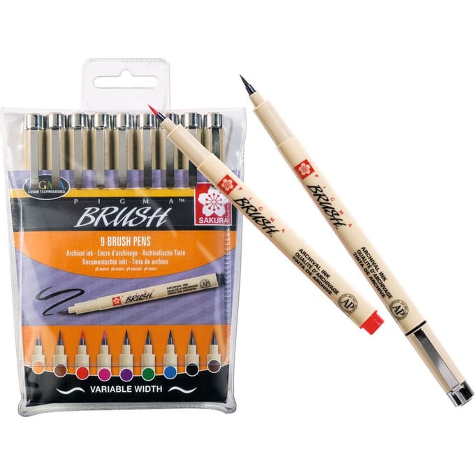 Brushstift Bruynzeel Sakura Pigma assorti 9 stuks