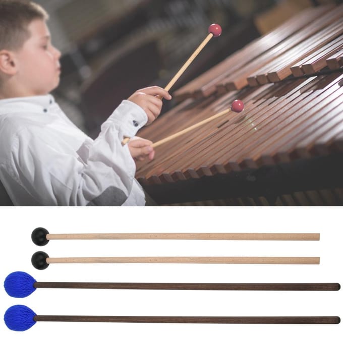4 Stuks Marimba Mallets Garen en Rubberen Kop Esdoornhout Percussie Mallet voor Marimba black