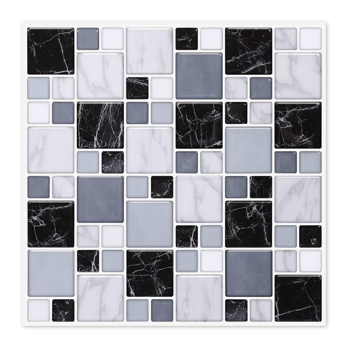 24Supply Plaktegels - 10 Stuks - Glans - Mozaiek - Zwart/Grijs - 25.4x25.4cm