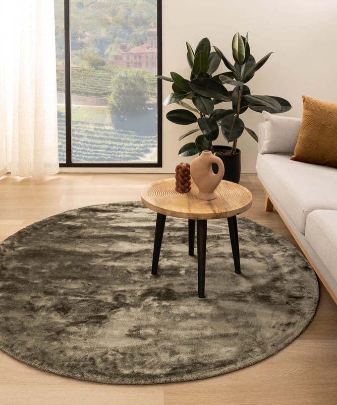 Viscose vloerkleed rond - Pearl olijfgroen 250
