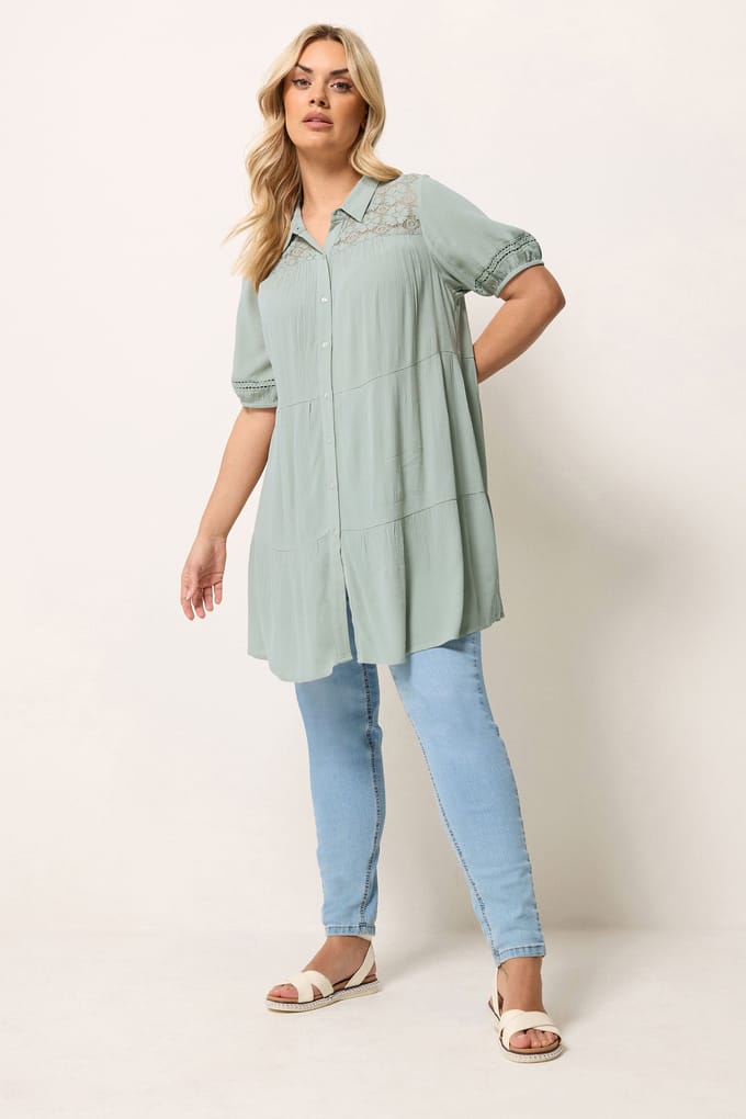 Yours Saliegroene Gelaagde Tshirt Size 42
