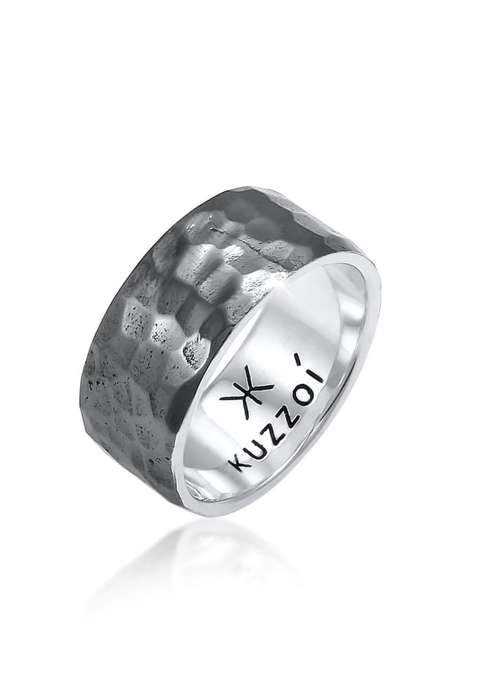 KUZZOI - Ring - Heren Band Ring Hammered Chunky Solid in 925 Sterling Zilver - Heren