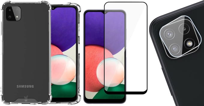 Hoesje geschikt voor Samsung Galaxy A22 5G - Backcover Transparant - Full Screenprotector - Camera Screen Protector - Shockproof Hoesje