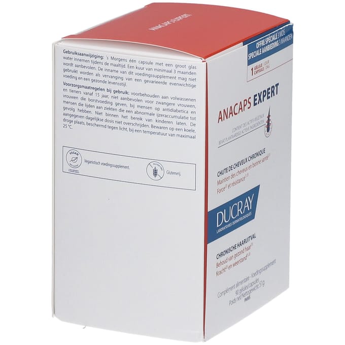 Ducray Anacaps Expert tegen Progressieve Haaruitval Voedingssupplement chronische haaruitval 90 Capsules