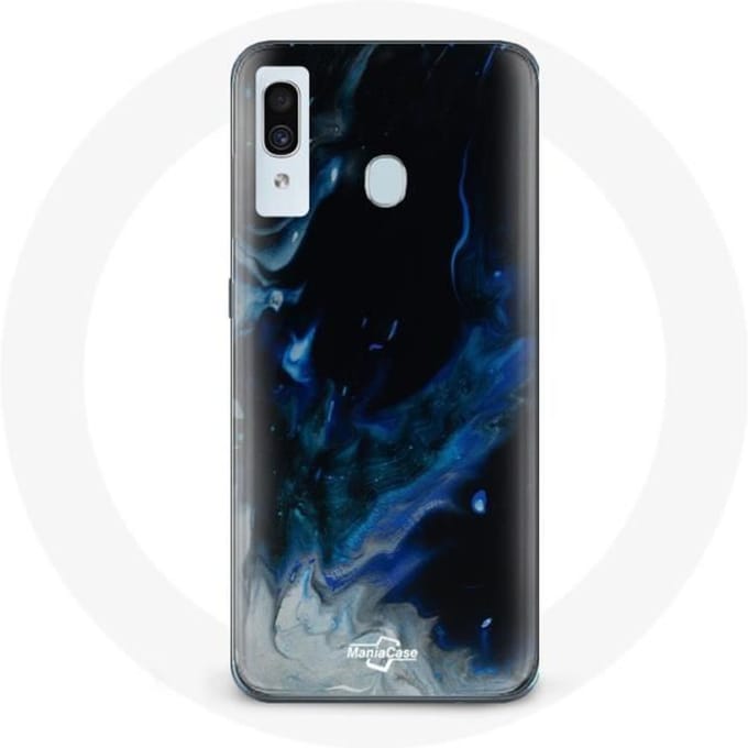 Coque pour samsung galaxy A30 Nuages de fumée multicolore de bleu gris et noir sur fond noir