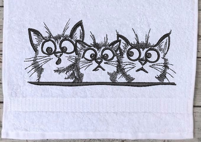 Gastendoekje - Katten - Wit - Zwarte borduring