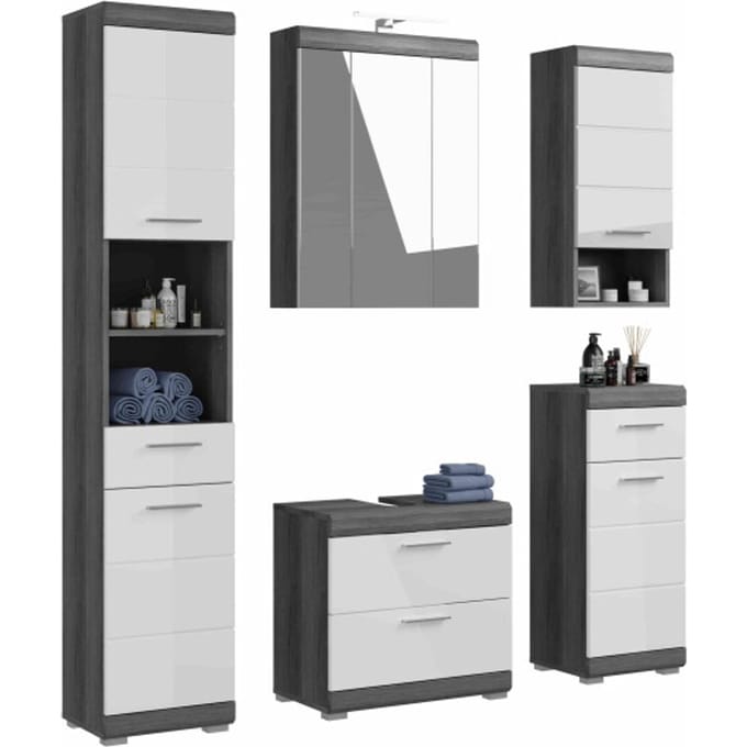 Scout badkamercombinatie wit hoogglans MDF TZ rookzilver NB - 37x164x191cm