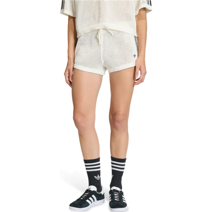 Adidas Knitted Crochet Shorts Korte Broeken Dames - Wit - Maat M (38-40) - Poly Mesh