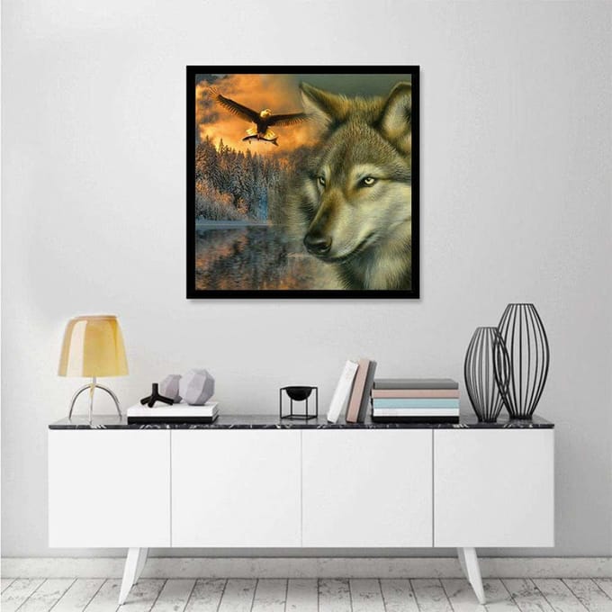 3D DIY Diamond Schilderen Cross Stitch Wolf & Eagle Crystal Diamond Borduren Handwerken Volledige Diamond Set Decoratief 20X30CM orange