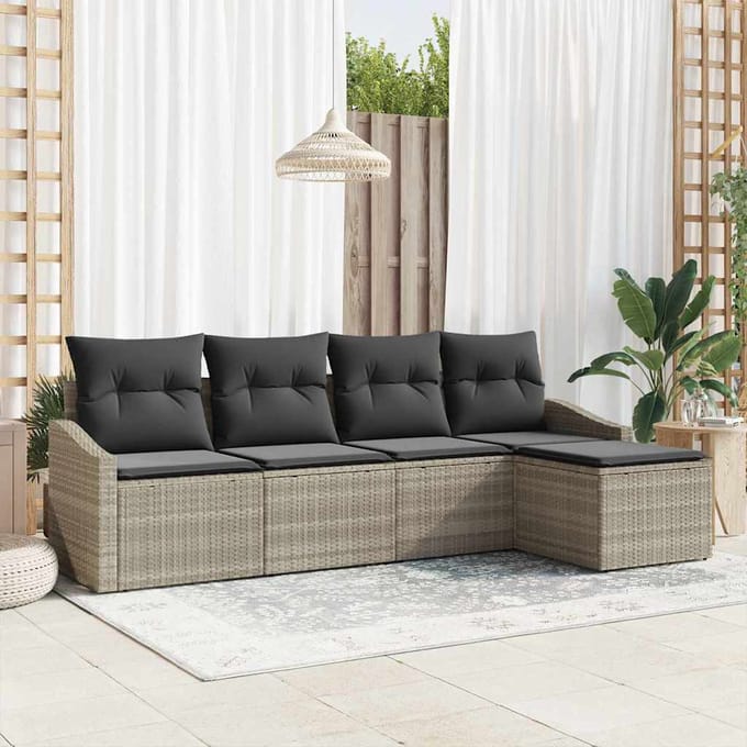 vidaXL Bankstel met kussen met opslag 5 pcs Lichtgrijs poly rattan
